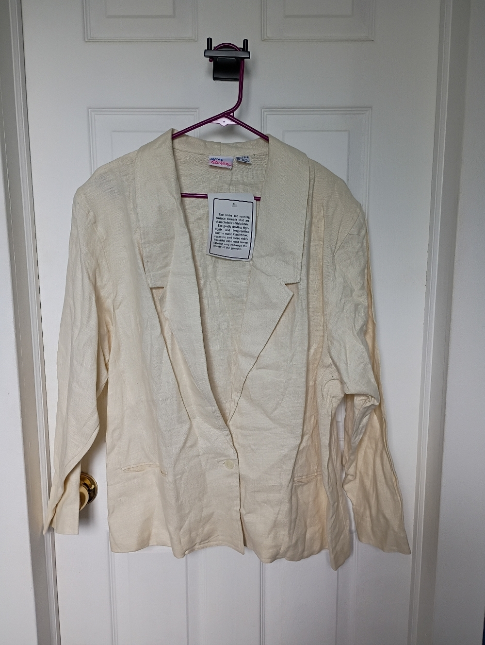 NWT 100% Linen Avon Cream Linen-Blend Open Front Blazer